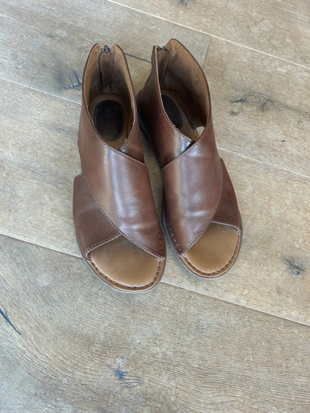 b.o.c. Brown Leather Crisscross Peep-Toe Sandals - Picture 1 of 8
